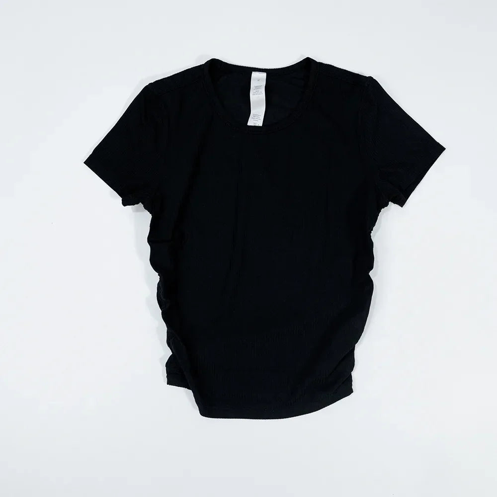 Ribbed Tight Shirt Sexy Waist Shaping Cropped Top Short Sleeve Shirts Women Gym T-shirt Breathable Yoga Clothes