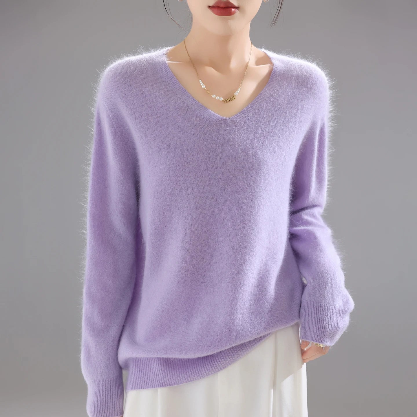 2025 Women's 100% Merino Wool Sweater, Thick Loose Knit Pullover Long Sleeve Solid Color(72 characters)