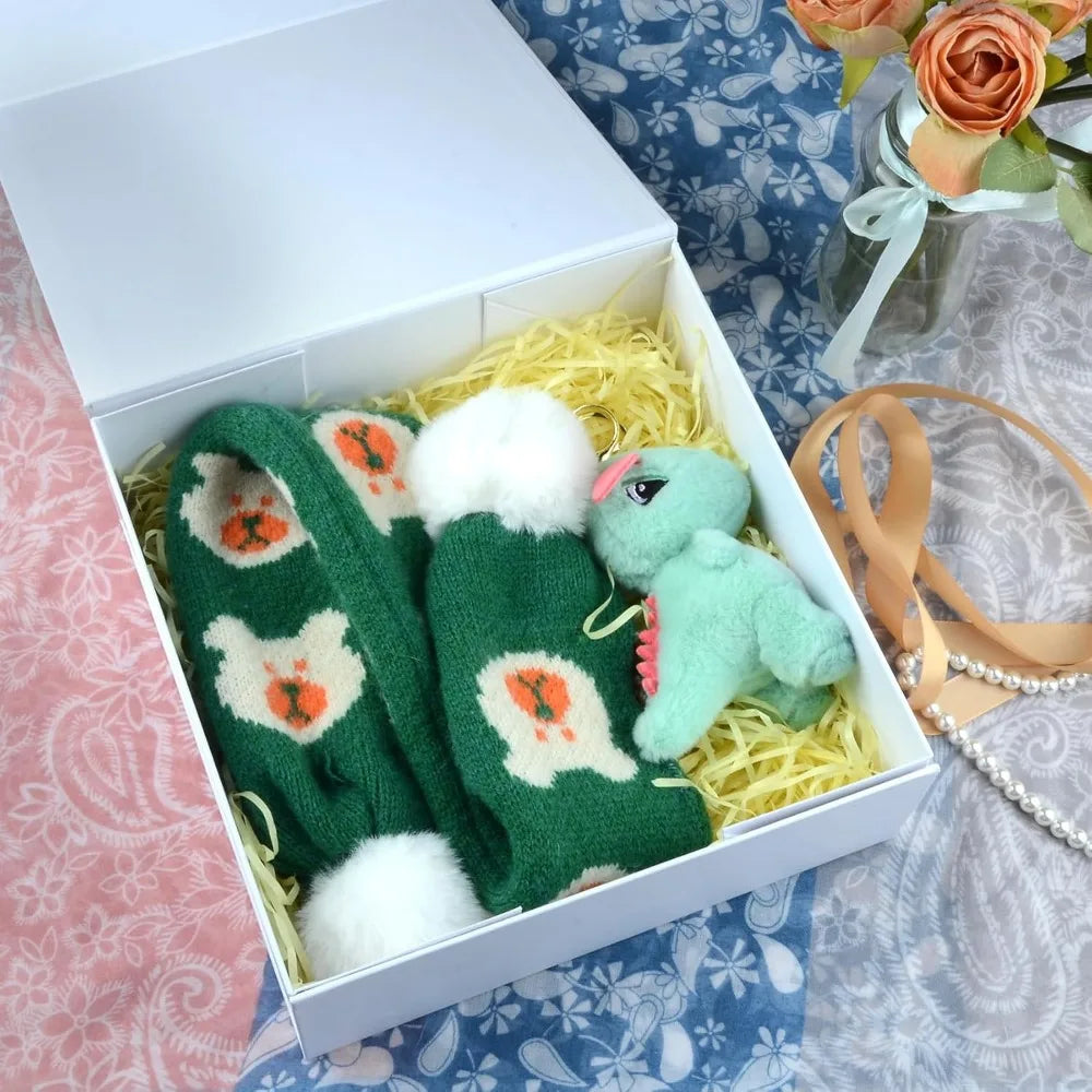 9.65x9.65x3.6 Inch Gift Box with Magnetic Lid, Collapsible, Ribbon, Card, Raffia Grass, for Birthdays, Christmas, Parties