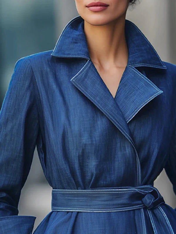 Fall Spring 2026 Fashion Denim Jean Jacket Woman Long Sleeves Vintage Blue Autumn Casual Outerwear with Belt for Female