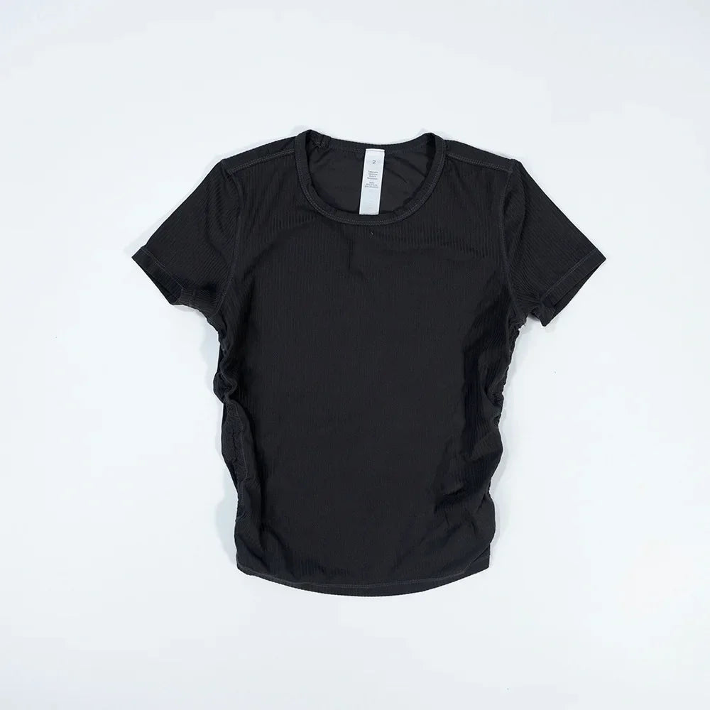 Ribbed Tight Shirt Sexy Waist Shaping Cropped Top Short Sleeve Shirts Women Gym T-shirt Breathable Yoga Clothes