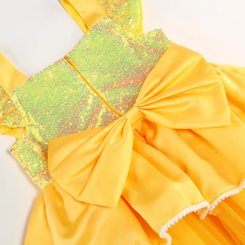 Disney Princess Dresses Girls Belle Party Costume Children Halloween Birthday Flower Clothes Beauty and The Beast Fancy Disguise