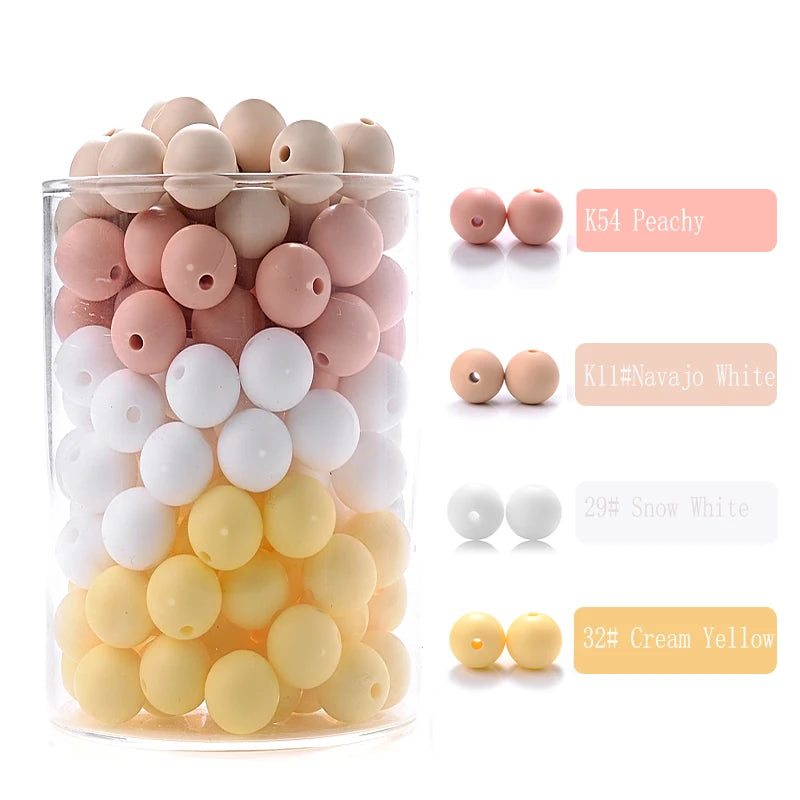 Clearance_50Pcs/Lot 12mm Baby Teether Silicone Beads Round Silicone Bead Accessories for DIY Newborn Pacifier Chain Bracelet Che