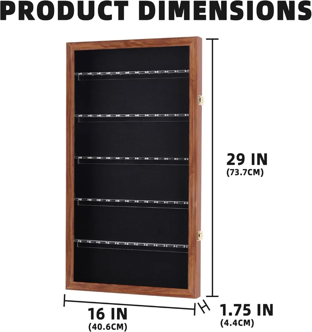 60 Slot Souvenir Spoon Display Case, Lockable Wall Cabinet with UV Protection, Walnut Finish