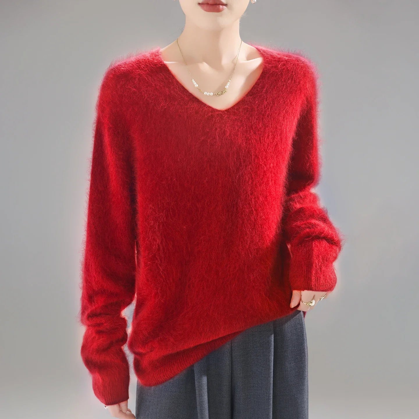2025 Women's 100% Merino Wool Sweater, Thick Loose Knit Pullover Long Sleeve Solid Color(72 characters)
