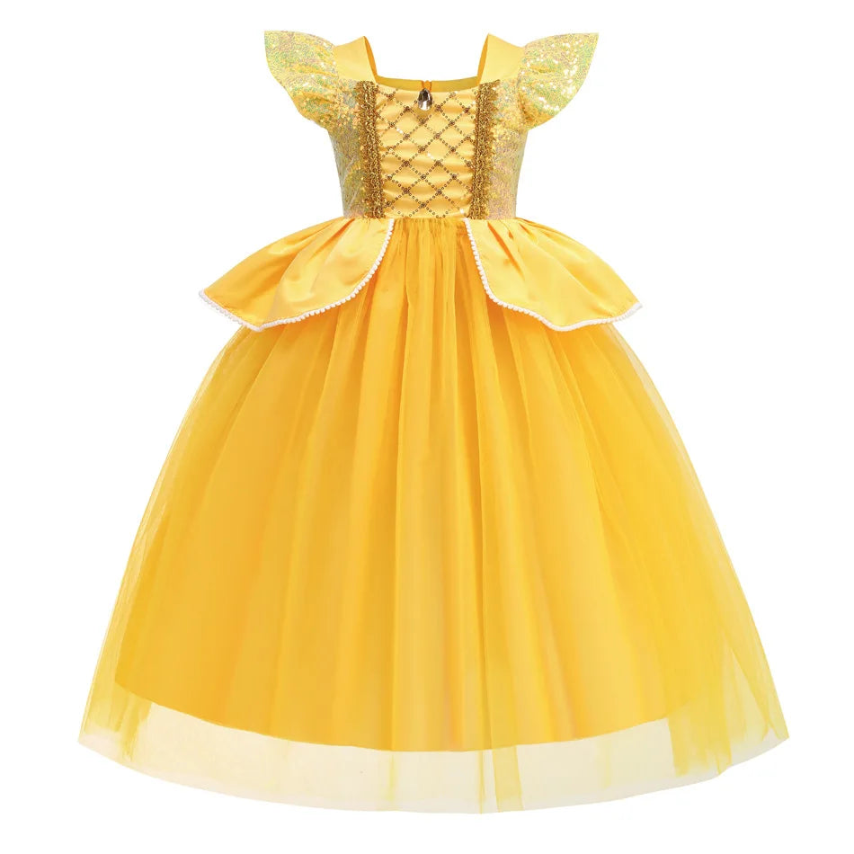 Disney Princess Dresses Girls Belle Party Costume Children Halloween Birthday Flower Clothes Beauty and The Beast Fancy Disguise