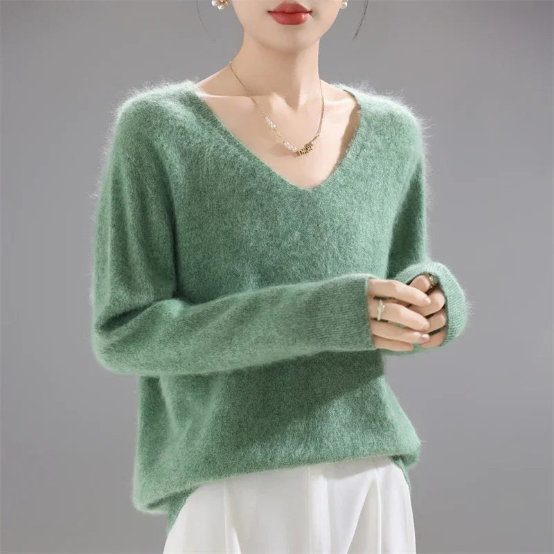 2025 Women's 100% Merino Wool Sweater, Thick Loose Knit Pullover Long Sleeve Solid Color(72 characters)