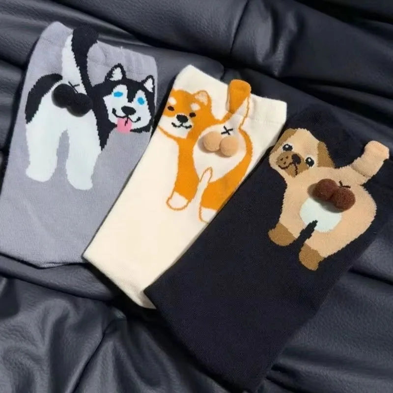 Cartoon Cat Egg Couple Socks Cozy Mid-Calf for Maternity Warm Winter Cute Present for Christmas Cat Lovers Family