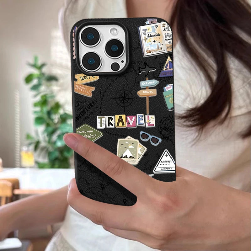 Travel Map Pattern Phone Case For iPhone 17e 16e 17 16 15 14 Pro Max 13 12 Pro Air 11 Leather Texture TPU Silicone Soft Cover