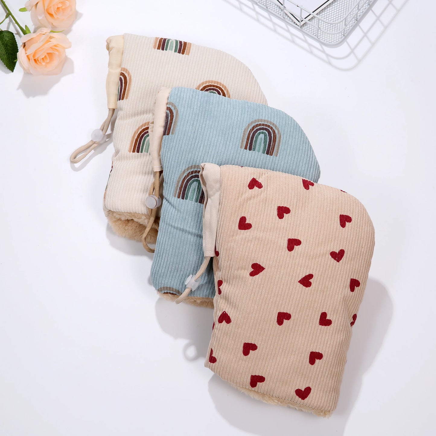 Windproof Infant Stroller Gloves Children's Outdoor Sports Mittens Cartoon Printed Hands Warmer Scooter Accessory for Winter