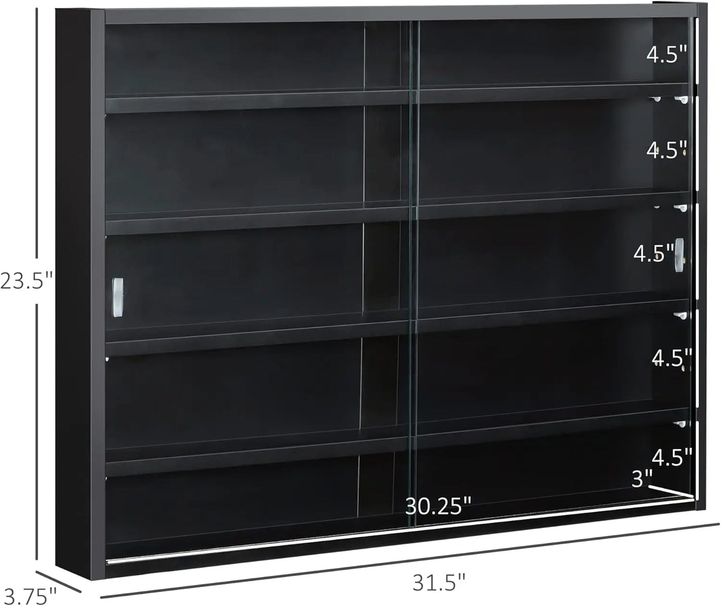 5-Tier Display Cabinet, Glass Door Cabinet with Adjustable Shelves, Wall-Mounted Display Case for Playroom, Bedroom, Black