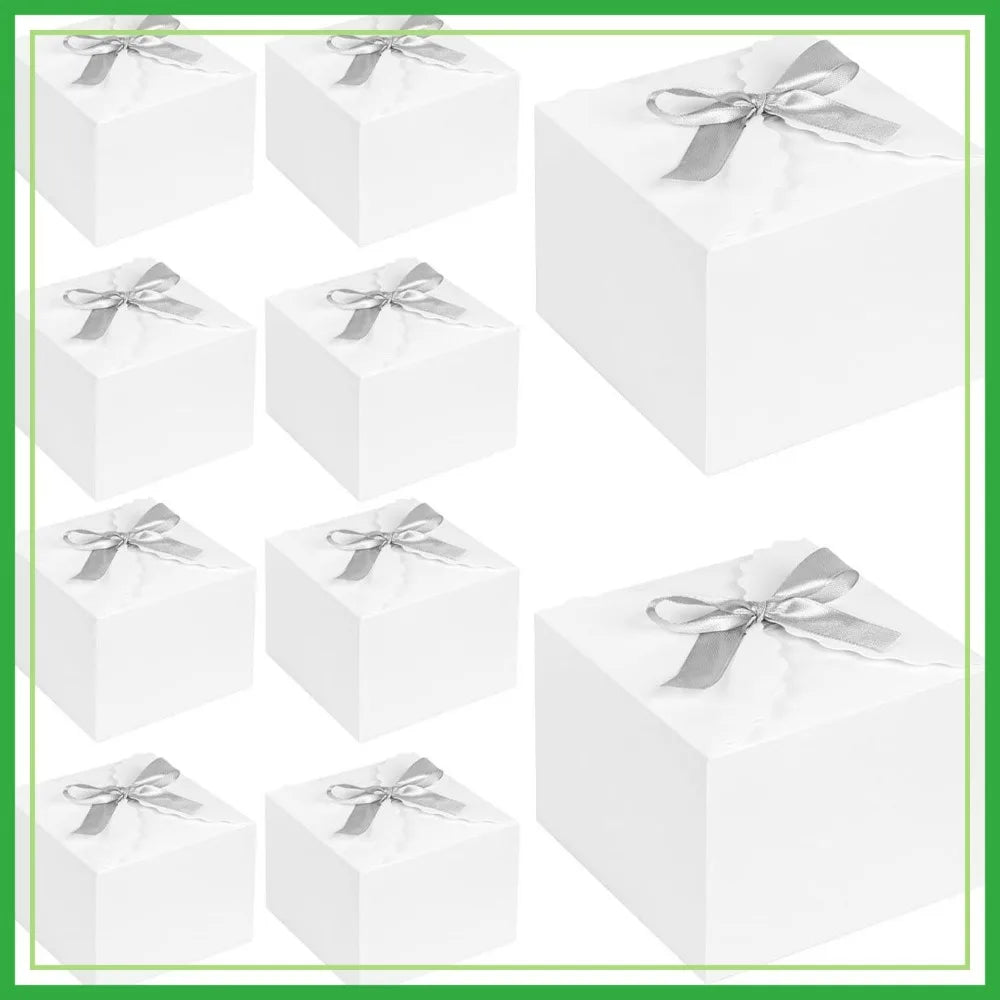 10PCS Gift Boxes with Ribbon, Small White Candy Paper Treat Boxes for Wedding Cookie Chocolates