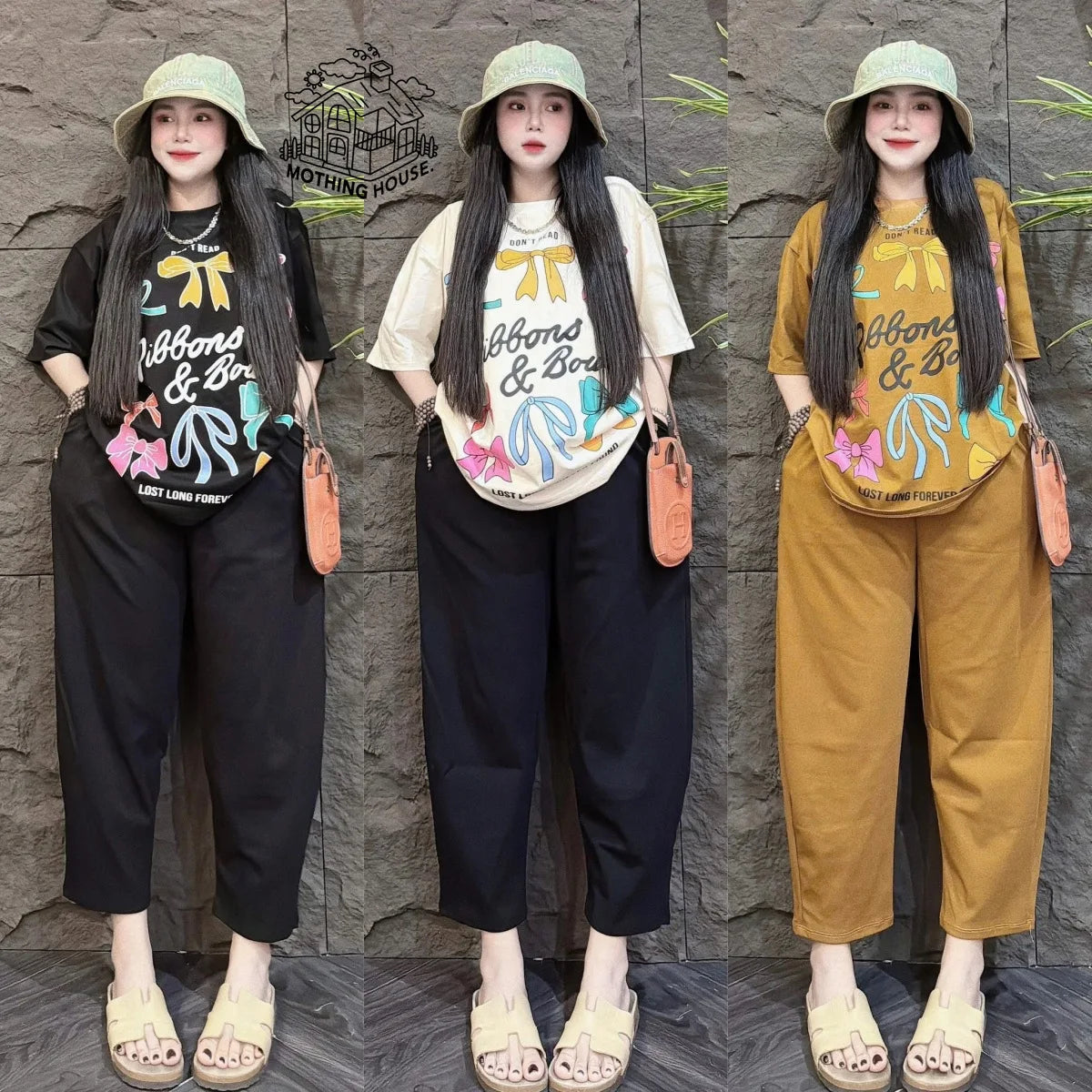 Fashion Suit Women's Summer New Korean Version Bow Short-sleeved Wide-leg Pants Casual Age-reducing Two-piece Set