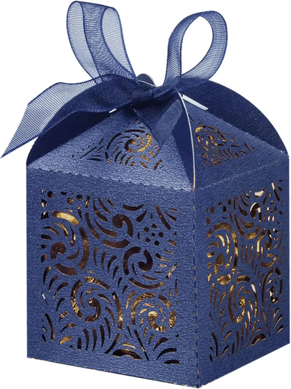 100Pcs 2x2x2.75in Navy Gift Boxes with Ribbons for Wedding Party Favors Candy Treats