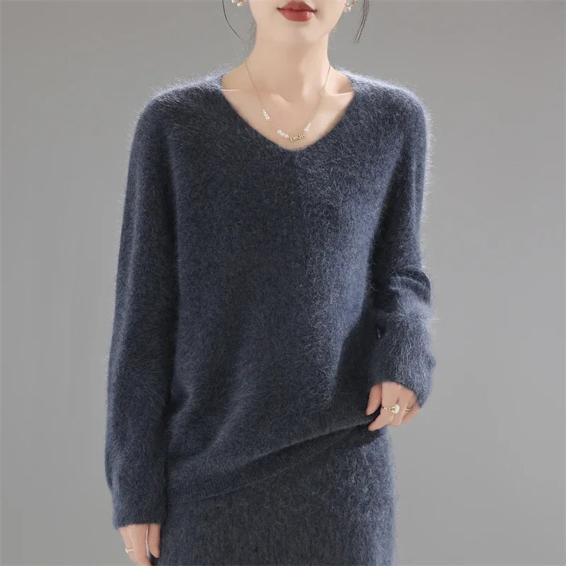2025 Women's 100% Merino Wool Sweater, Thick Loose Knit Pullover Long Sleeve Solid Color(72 characters)