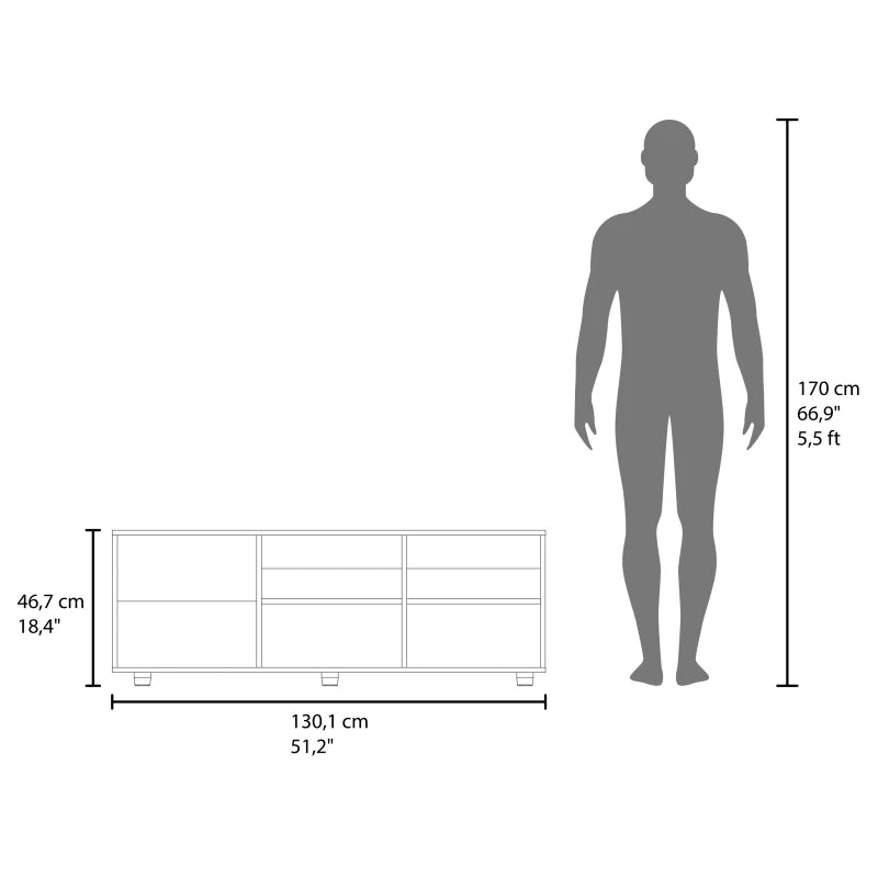 51" Wide Tv Stand with One Door Cabinet , Four Open Shelves, Cable Management, Living Room, Tv Room