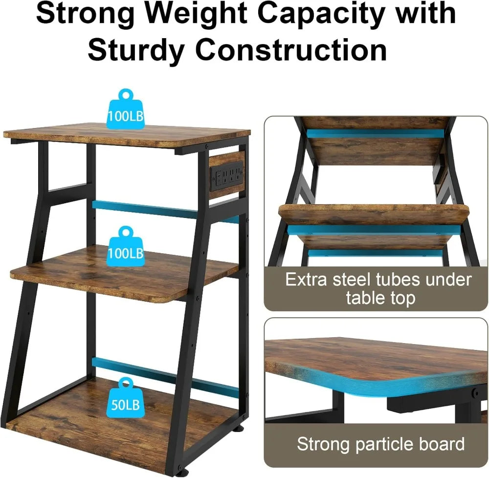 Large 23.6"x19.7" Printer Stand with Charging Station, 3-Tier Rolling Cart for Home Office, Adjustable Shelf for 3D Printer
