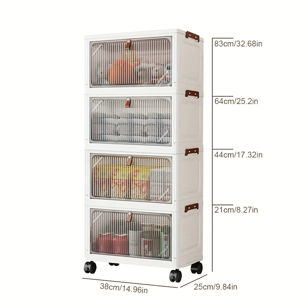 4 Tier Plastic Storage Bins with Lid, Stackable Storage Containers with Wheels, Folding Storage Boxes, Stackable Storage Bins, C