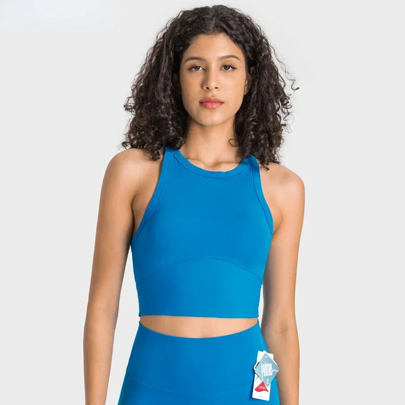 Built-in chest patch, high-end women's yoga vest, nude feel Leica gym exercise sports bra, hanging neck style