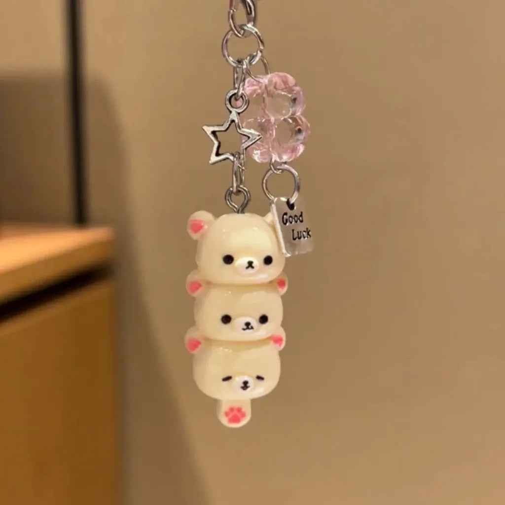 Cute Bear Phone Charms Pendant Kawaii Anime Keychain for Bag Accessories Schoolbag Cartoon Key Chains Christmas Jewelry Gifts