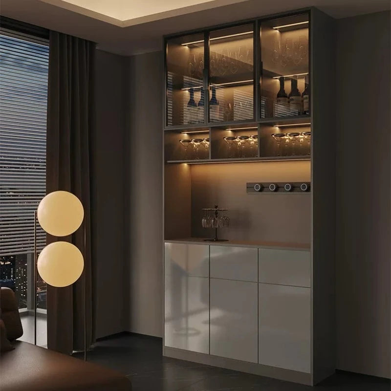 Light luxury Italian dining side wine cabinet modern simple living room storage locker drawers glass display cabinets furniture