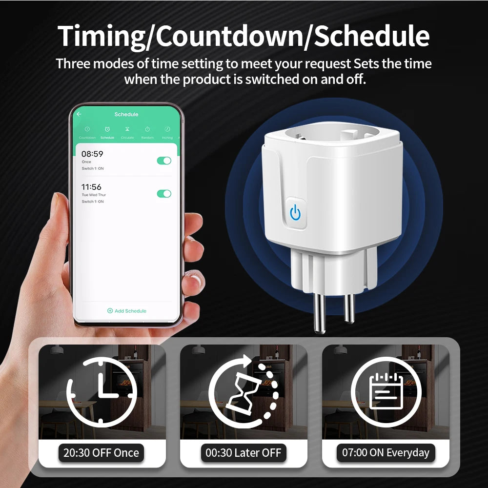 TNCE TUYA Smart Plug WiFi or Zigbee3.0 Socket EU 16A/20A Power Monitor Timing Function Voice Control Work With Alexa Google Home
