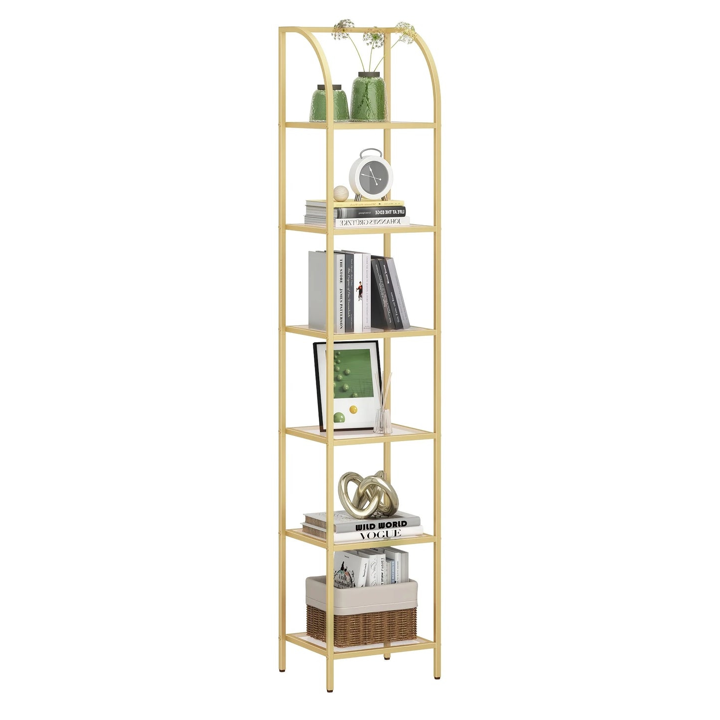 Bookcase Bookshelf, Tempered Glass Arched Bookshelf For More Storage, Slim Shelving Unit For Bedroom, Bathroom, Home Office