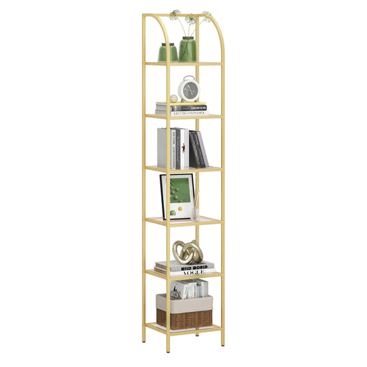 Bookcase Bookshelf, Tempered Glass Arched Bookshelf For More Storage, Slim Shelving Unit For Bedroom, Bathroom, Home Office