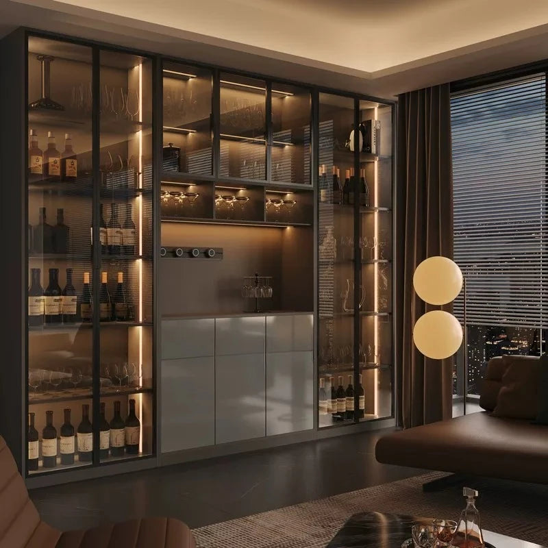 Light luxury Italian dining side wine cabinet modern simple living room storage locker drawers glass display cabinets furniture