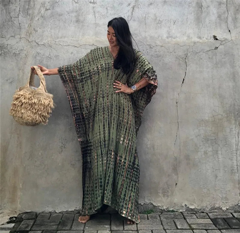 Plus Size Women Beachwear Long Beach Coverups Kaftan Casual Caftan Dress Swimwear cover ups