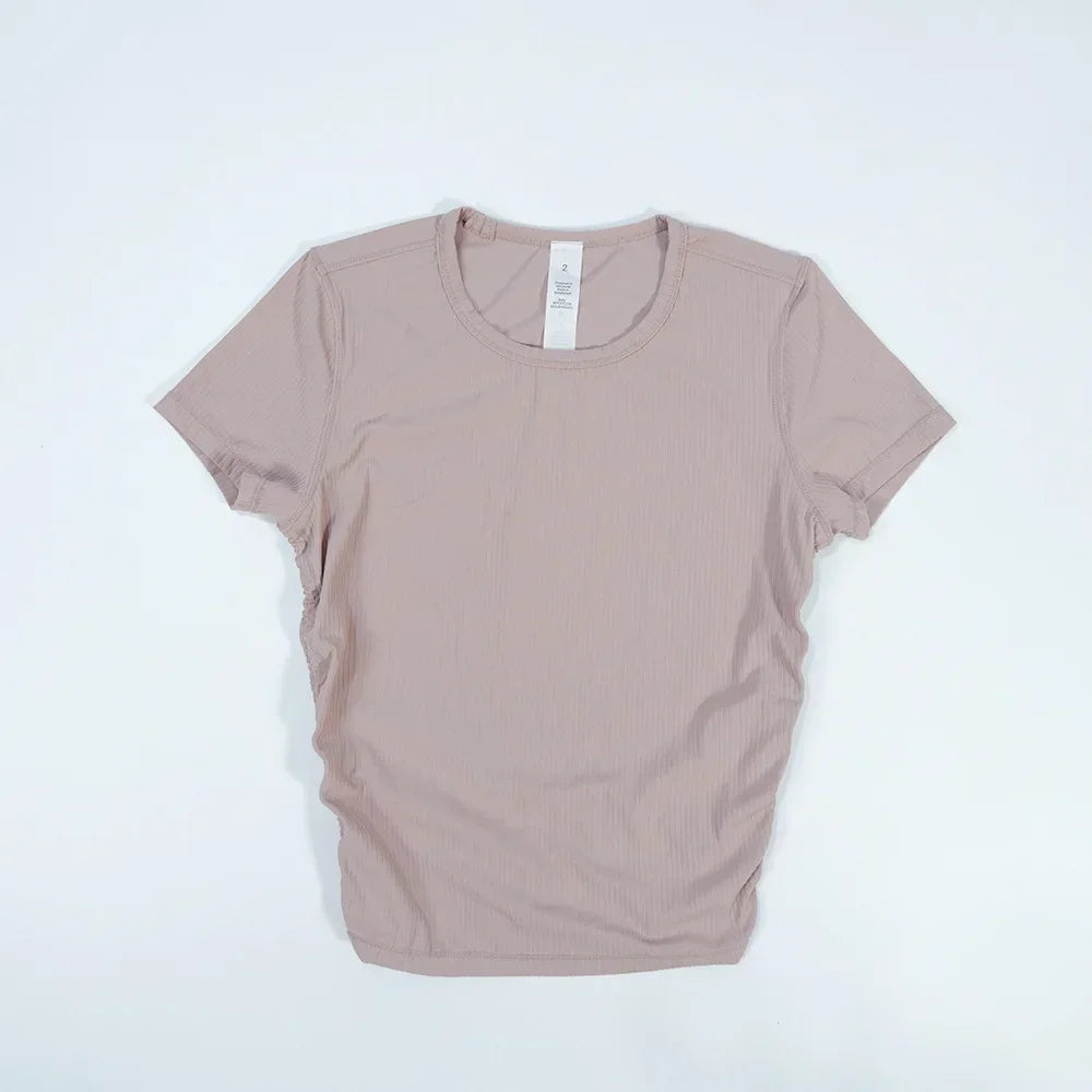 Ribbed Tight Shirt Sexy Waist Shaping Cropped Top Short Sleeve Shirts Women Gym T-shirt Breathable Yoga Clothes