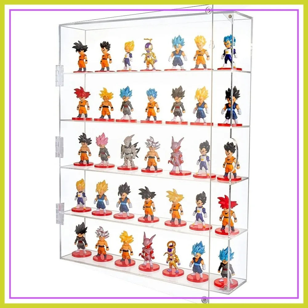 5-Tier Acrylic Display Case for Mini Figures, Dust-Proof Wall Mounted or Desktop, Each Compartment 15.7"L x 3.4"W x 3.8"H
