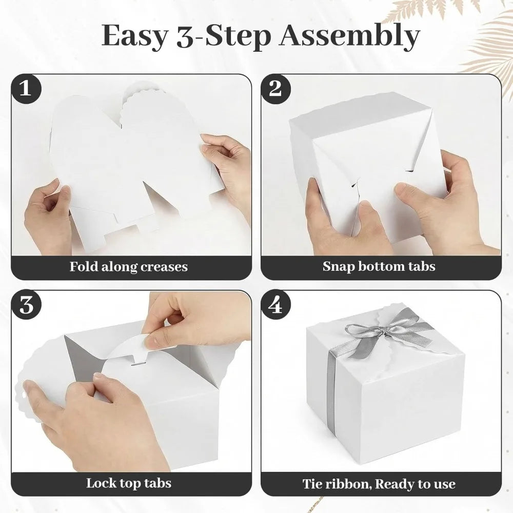 10PCS Gift Boxes with Ribbon, Small White Candy Paper Treat Boxes for Wedding Cookie Chocolates