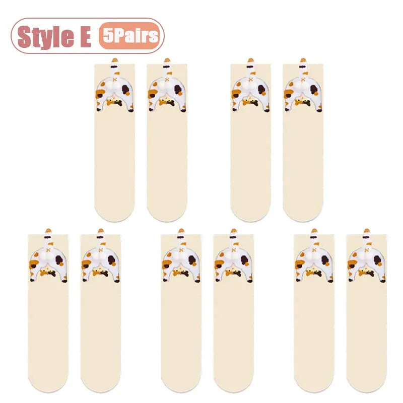 Cartoon Cat Egg Couple Socks Cozy Mid-Calf for Maternity Warm Winter Cute Present for Christmas Cat Lovers Family