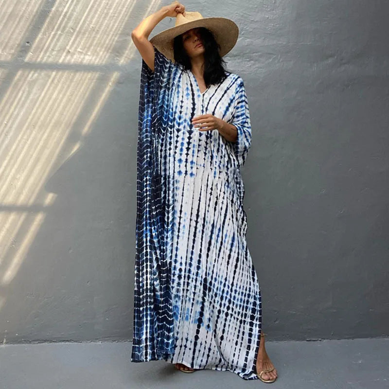 Plus Size Women Beachwear Long Beach Coverups Kaftan Casual Caftan Dress Swimwear cover ups