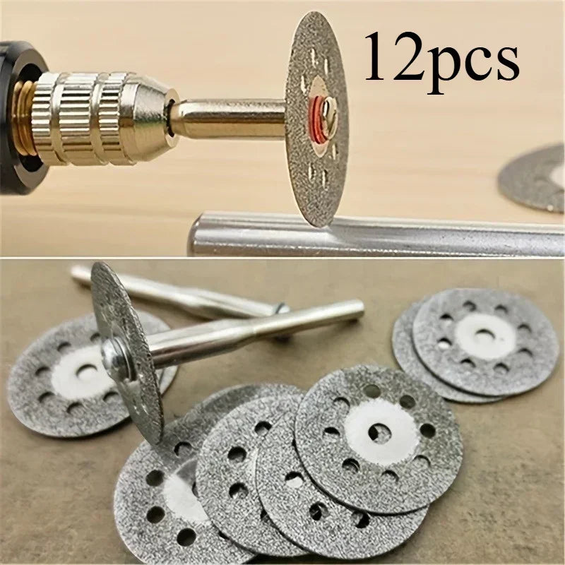 12pcs 22mm Diamond Cutting Disc 3mm Grinding Wheel Mandrel for Metal Cutting Rotary Tool Electric Grinder Parts\';]