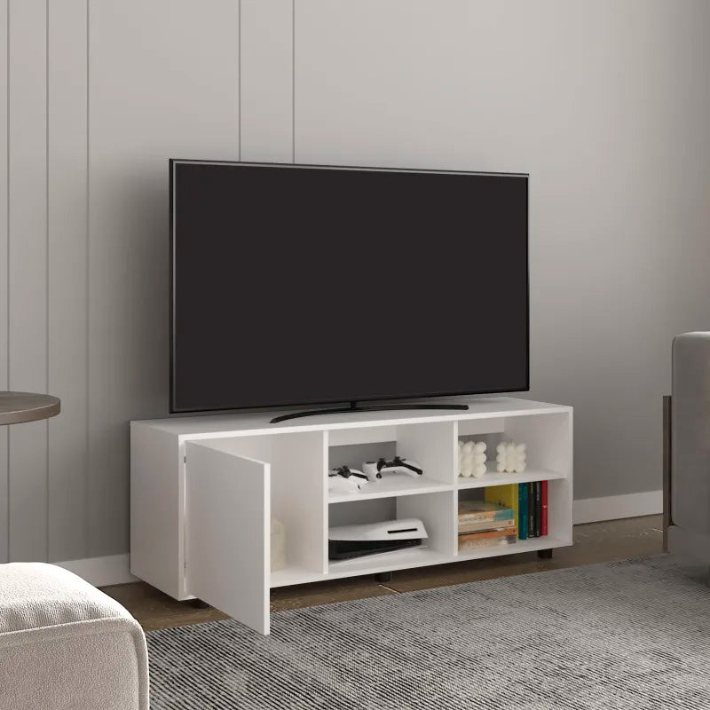 51" Wide Tv Stand with One Door Cabinet , Four Open Shelves, Cable Management, Living Room, Tv Room