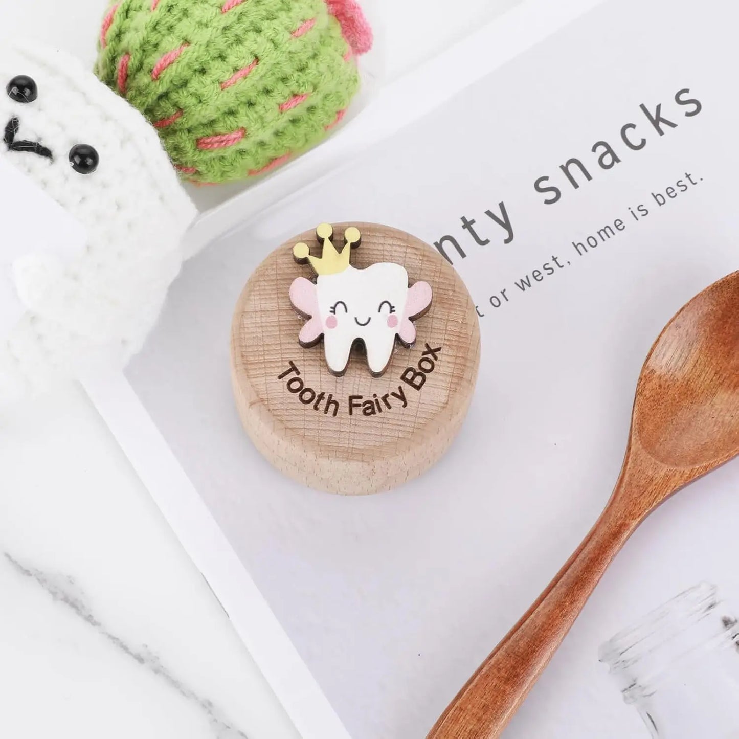 Cute Carved Wooden Tooth Box for Kids, 3D Tooth Design Keepsake for Lost Baby Teeth, Gift for Boys Girls