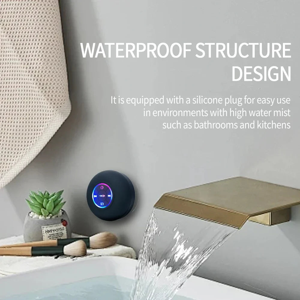 Portable Wireless Bluetooth Speaker with LED Light, IPX4 Waterproof, Strong Suction Cup, Mini Stereo Speaker for Outdoor & Bathr