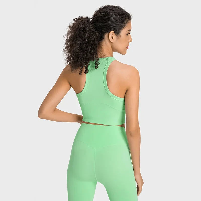 Built-in chest patch, high-end women's yoga vest, nude feel Leica gym exercise sports bra, hanging neck style