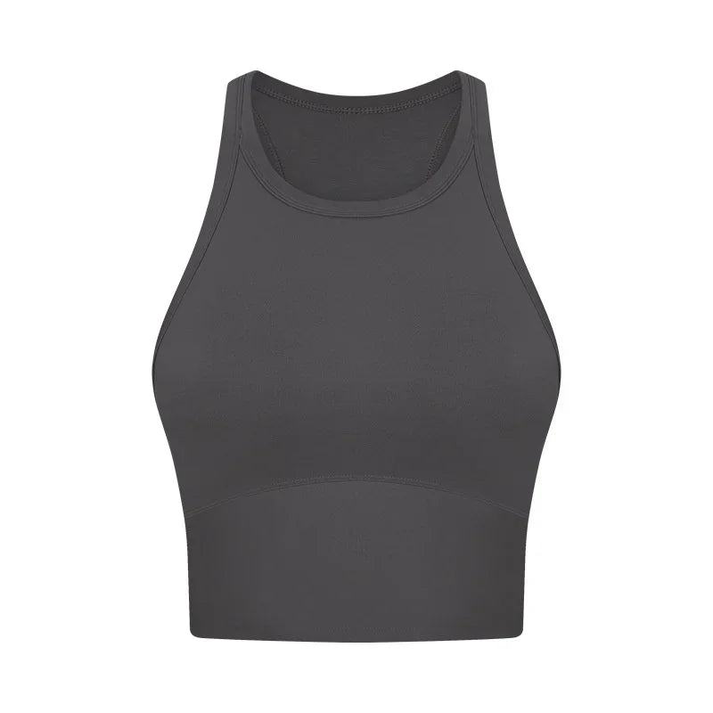 Built-in chest patch, high-end women's yoga vest, nude feel Leica gym exercise sports bra, hanging neck style