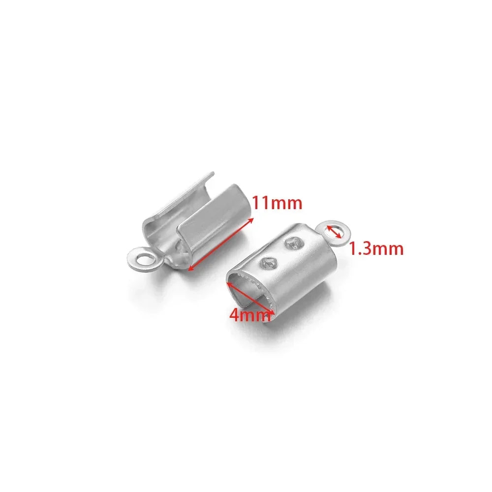 50pcs Stainless Steel High Quality Crimp End Beads Caps Leather Cord Clips for DIY Jewelry Making Necklace Connectors Supplies