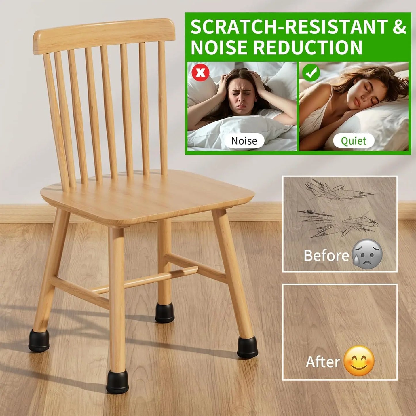 8pcs Round Table Chair Leg Floor Protector Foot Cover Black Anti- Slip Silicone Furniture Feet No Scratches for Hardwood Floors