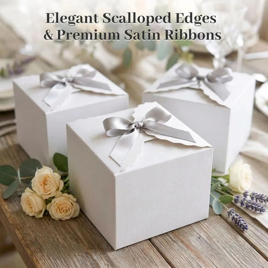 10PCS Gift Boxes with Ribbon, Small White Candy Paper Treat Boxes for Wedding Cookie Chocolates