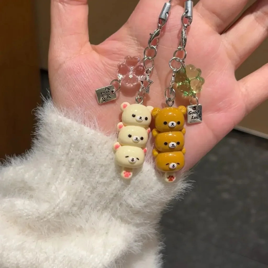 Cute Bear Phone Charms Pendant Kawaii Anime Keychain for Bag Accessories Schoolbag Cartoon Key Chains Christmas Jewelry Gifts