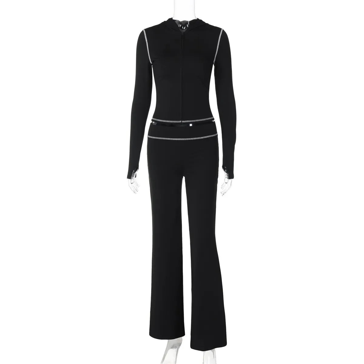 Summer Women's Clothing Front Top High Waist Skinny Long Pants Set For Polyester Streetwear
