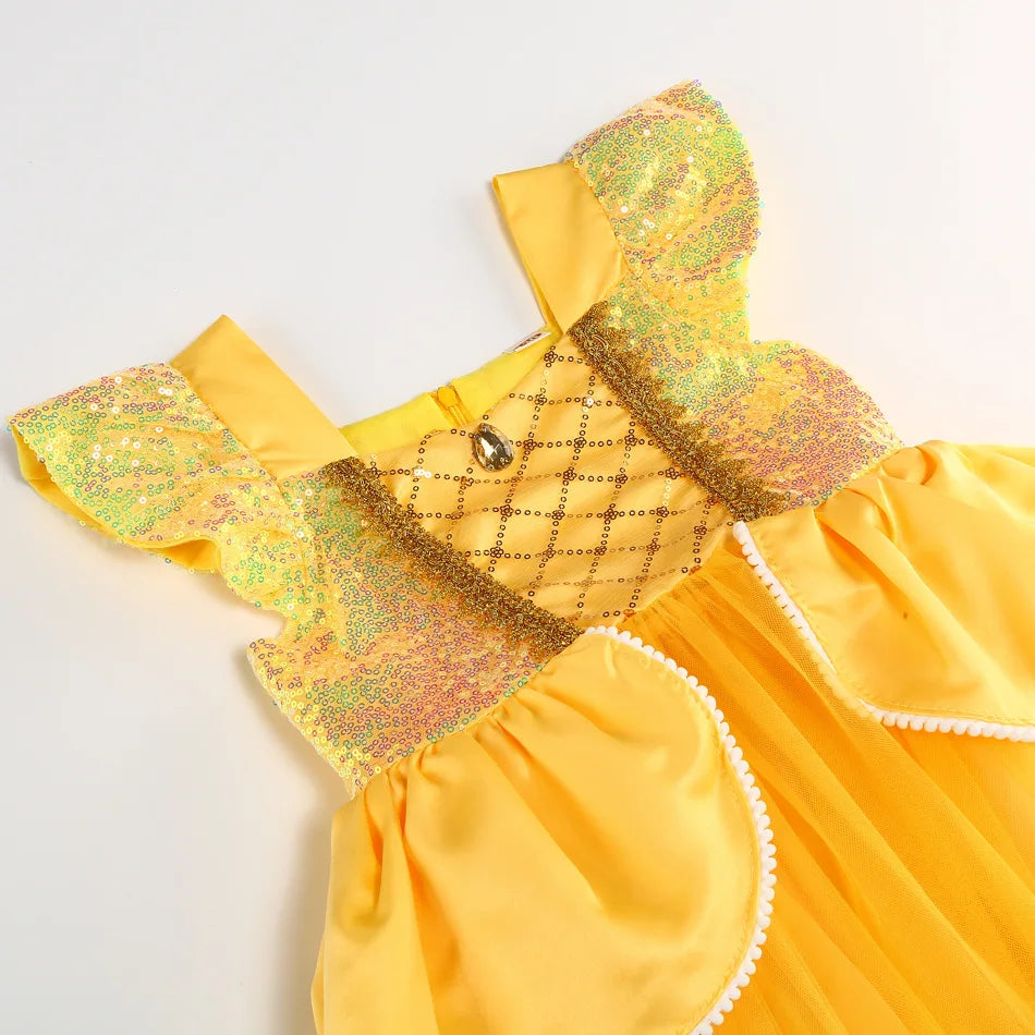 Disney Princess Dresses Girls Belle Party Costume Children Halloween Birthday Flower Clothes Beauty and The Beast Fancy Disguise