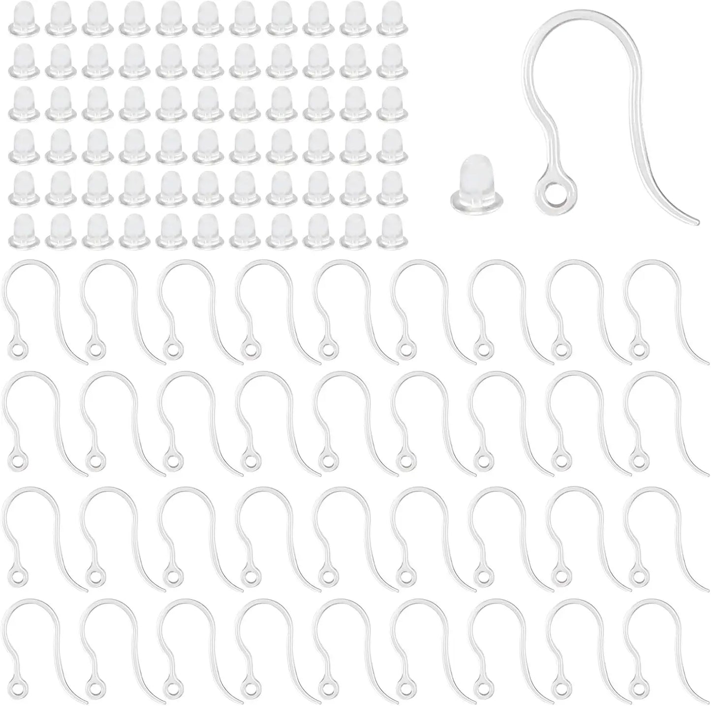 40pcs Clear Plastic Earring Hooks Ear Wire with Loop French Fish Hooks With Transparent Earring Stoppers for DIY Jewelry Making