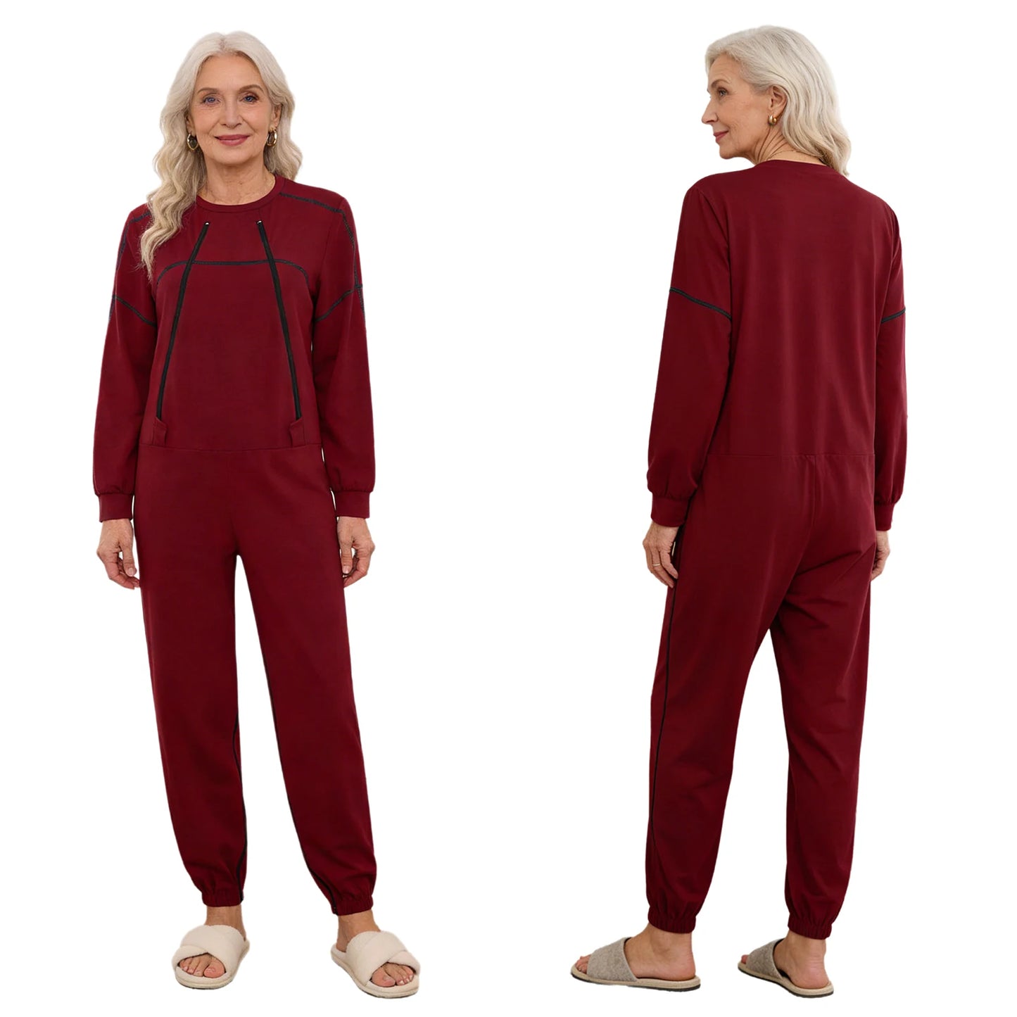 Women Elderly Dementia Alzheimer Adaptive Anti-strip Jumpsuit Long Sleeve Long Pants Rompers for Special Needs Caring Patient