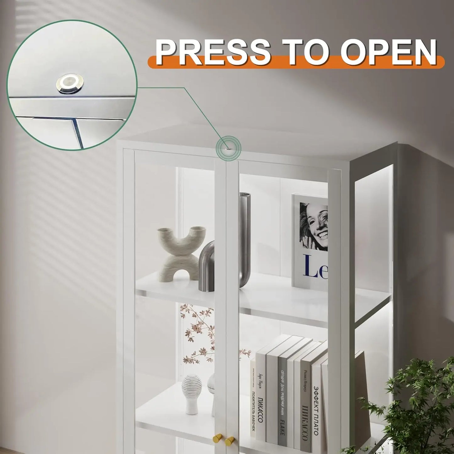 66" H Glass Display Cabinet 4-Tier,Lighted Display case,Curio Cabinet with Glass Doors and Adjustable Shelves, Display Shelf